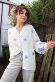 Blue diamond embroidered blouse