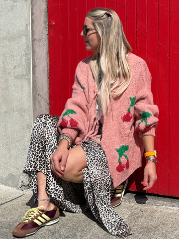Cherry tie knit cardigan