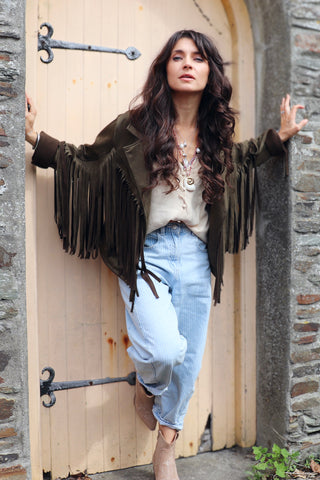 Olive fringe jacket