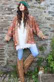 Faux fur trim patterned kimono