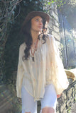 Embroidered silky peasant blouse