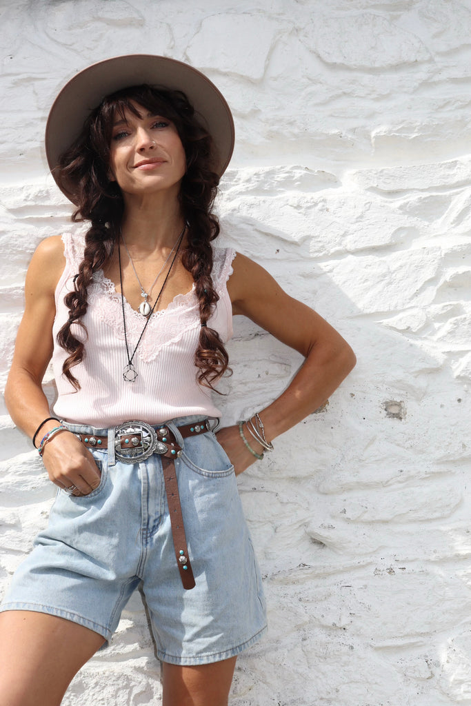 Lace trim tank top (Light pink)