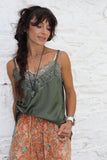 Silky lace trim cami (Khaki)