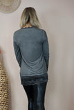 Dark grey lace trim long sleeve tee