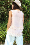 Lace trim tie front top