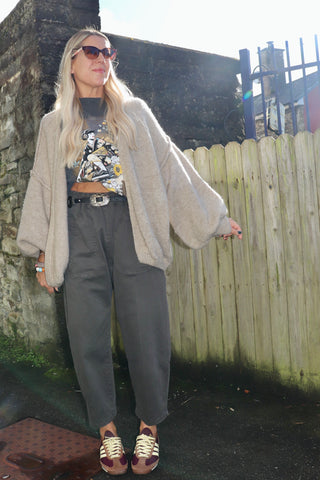 Oversized beige wool cardigan
