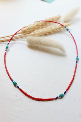 Red and turquoise beaded necklace