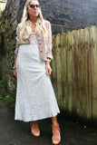 Pearl sequin and velvet midi skirt