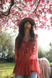 Embroidered rose peasant blouse