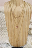 Tiered long necklace with pink stone (Gold)