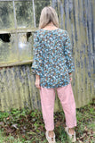 Blue floral peasant blouse