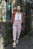 Paper bag waist cord trousers (Pink)