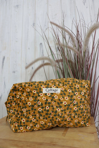 Floral soft cord makeup bag (Mustard)