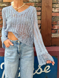 Open knit top (Powder blue)