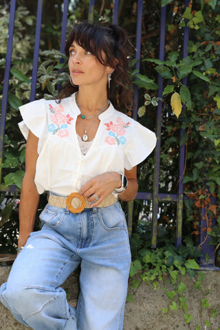 Floral cross stitch blouse