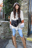 Embroidered navy cross body bag