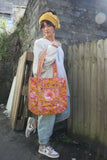 Mustard and berry floral quilted bag