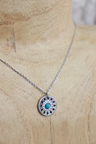 Dial necklace with turquoise stone (Silver)