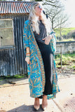 Blue floral long silky kimono