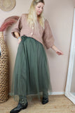 Tulle skirt with flower belt(Sage)