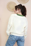 Cream cardigan with embroidered flowers